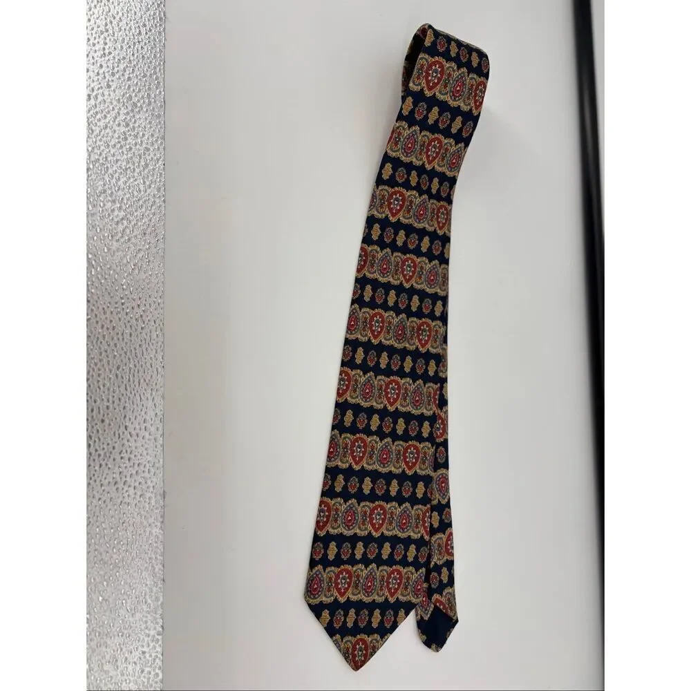 Brooks Brothers Makers Silk Medallion Tie Navy Red Gold Made in USA